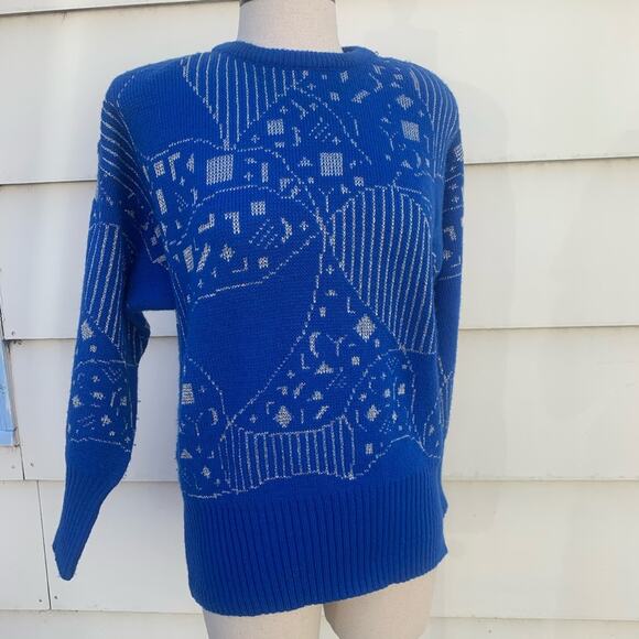 Vintage 90s blue abstract geometric sweater MEDIUM? - Picture 1 of 4
